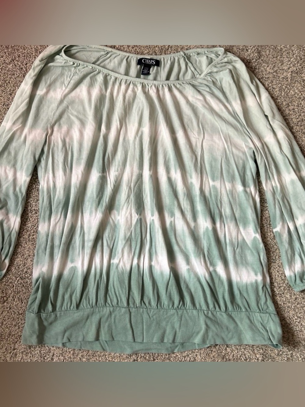 Chaps Scoop Neck Tie-Dye Top - Mint & White